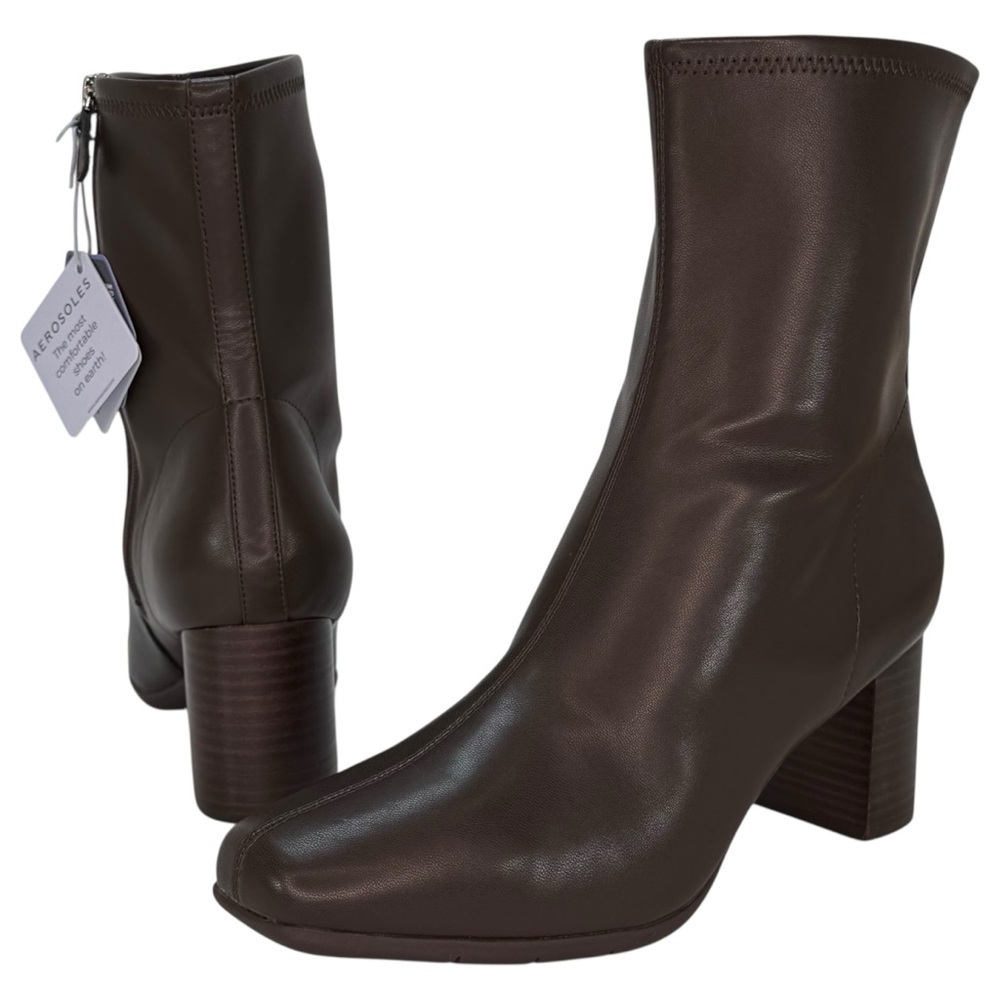 Aerosoles Miley Chocolate Brown Faux Leather Womens Ankle Booties Size 10W - Picture 7 of 14